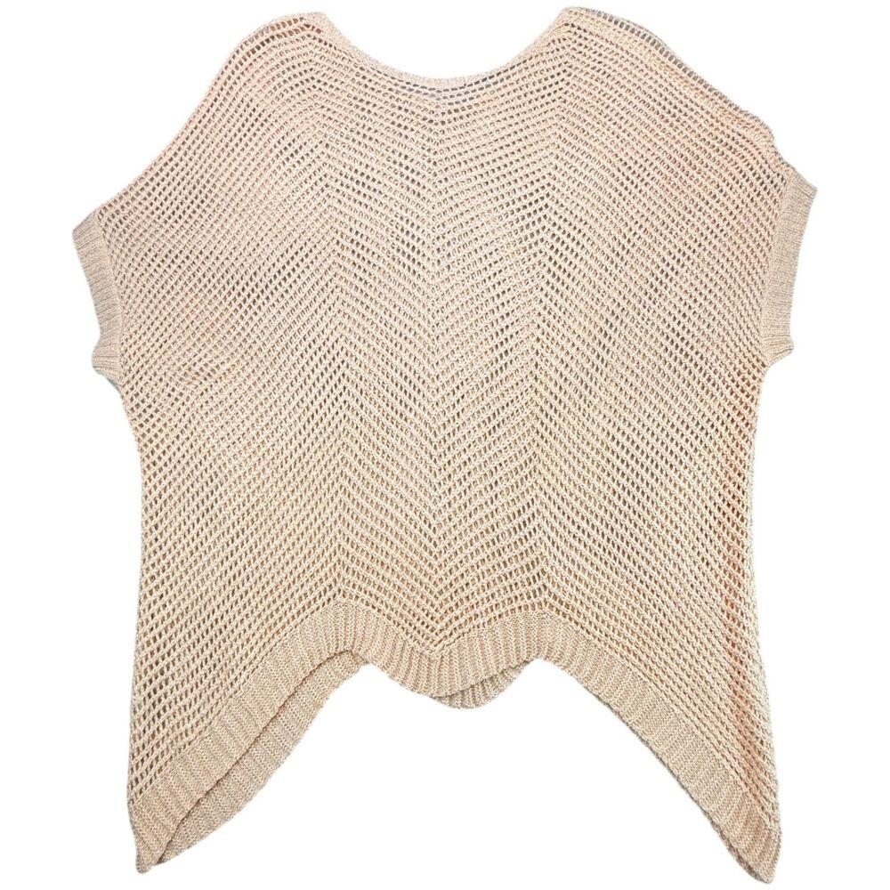 BCBGMAXAZRIA Gold Metallic Crochet Open Knit Boho Poncho Sweater Top Womens S
